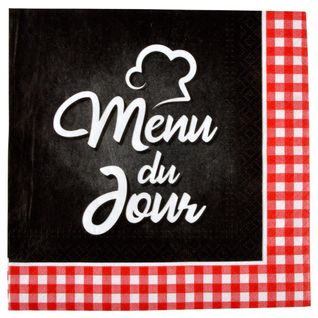 Lot De 20 Serviettes En Papier "menu Du Jour" 33x33cm Noir