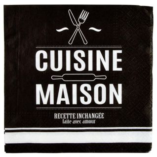 Lot De 20 Serviettes En Papier "cuisine" 33x33cm Noir