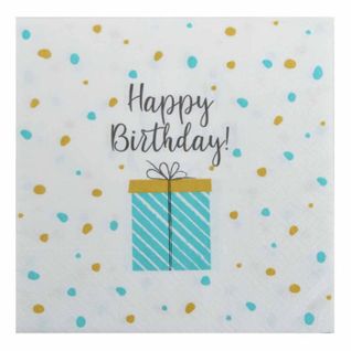 Lot De 20 Serviettes En Papier "birthday" 33x33cm Bleu
