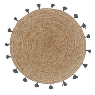 Tapis Rond (0) 120 Cm Jute Uni+pompons Shira Anthracite