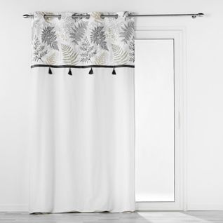 Rideau à Oeillets 140 X 240 Cm – Chambray Uni + Top Imprimé + Pompons – Mélisandre Top Crème