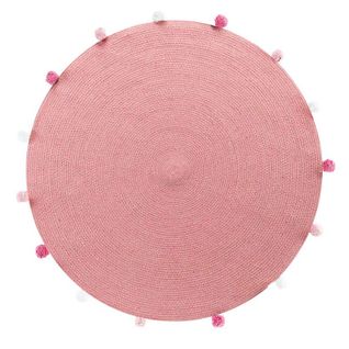 Tapis Rond Enfant "pompomparty" 90cm Rose Dragée