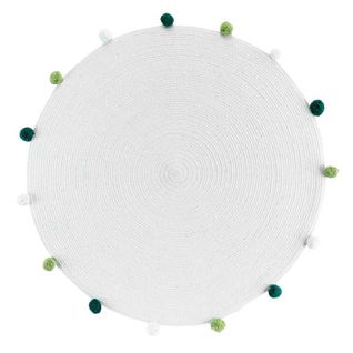 Tapis Rond Enfant "pompomparty" 90cm Blanc et Vert