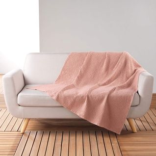 Plaid Gaufrette En Coton Uni Rose 125x150