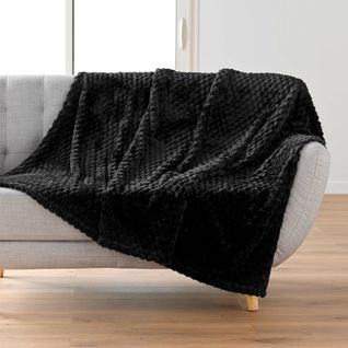 Plaid 125 X 150 Cm – Flanelle Relief Unie Mini Frosty Noir