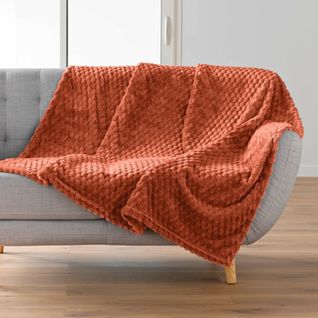 Plaid 125 X 150 Cm – Flanelle Relief Unie Mini Frosty Terracotta