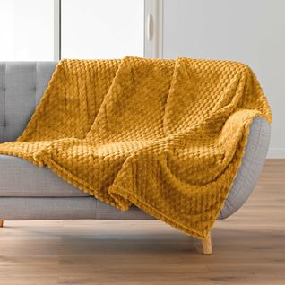 Plaid 125 X 150 Cm – Flanelle Relief Unie Mini Frosty Ocre