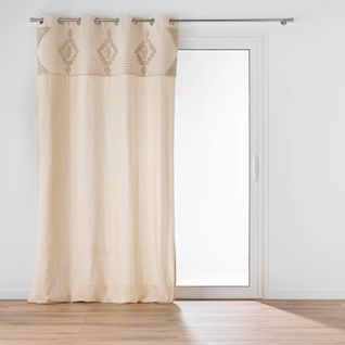 Rideau à Oeillets En Poly-coton Avec Bande Décorative - 140x240 Cm - Naturel