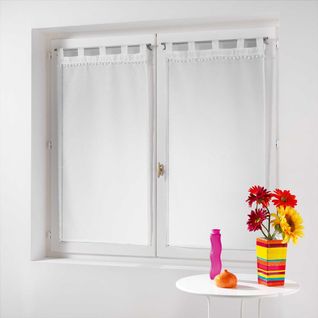 Paire De Voilages à Pompons "poupette" 60x120cm Blanc