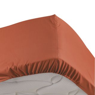 Drap Housse 1 Personne Bonnet 30 Cm 90 X 190 Cm Percale Uni 78 Fils Percaline Terracotta
