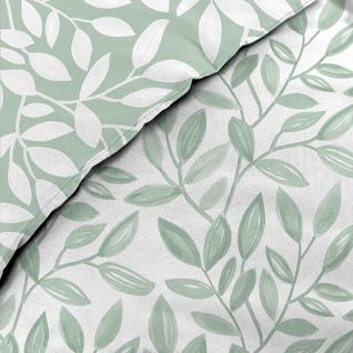 Parure De Lit 240x220 Cm + 2 Taies – Microfibre Imprimée Sequoia – Motif Feuillage Vert Sauge