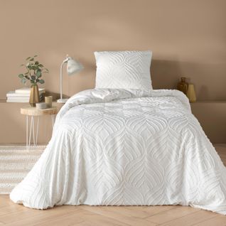 Parure De Lit 3 Pièces Tufté - 140x200 Cm - Blanc