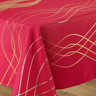Nappe Rectangle 150 X 240 Cm Polyester Imprime Metallise Elona Rouge/or