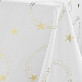 Nappe Rectangle 150 X 300 Cm Polyester Imprime Metallise Star Blanc/or