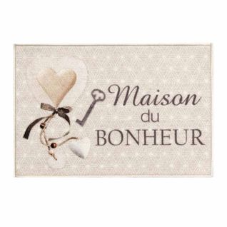 Tapis D'entrée Imprimé "happiness" 40x60cm Beige