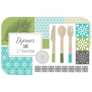Set De Table Imprimé "champêtre" 28x44cm Bleu et Vert