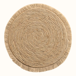 Set De Table Frangé En Jonc - D. 38 Cm - Naturel