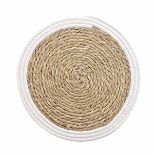 Set De Table Rond En Paille "simba" 38cm Naturel et Blanc