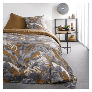 Parure De Lit 2 Personnes Imprimé Jungle Sunshine En Coton - Marron - 220x240 Cm