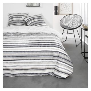 Parure De Lit 2 Personnes Imprimé Rayures Coton Sunshine Jess