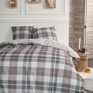 Parure De Lit Imprimé à Carreaux Coton Flanelle Gris