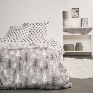 Parure De Lit Imprimé Graphique Coton Flanelle Gris