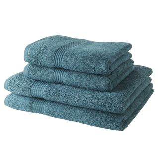 Lot De 2 Serviettes De Toilettes Et 2 Draps De Bain Coton Uni Essential Bleu Pétrole