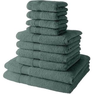 Lot De 4 Serviettes Invité + 4 Serviettes De Bain + 2 Draps De Bain Coton Uni Essential Vert