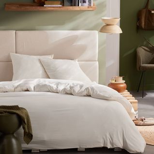 Parure De Lit Effet Lavé Moka Blanc