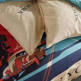 Parure De Lit - Java - 2 Personnes - 240x220 Cm - Coton - Imprimé New York - Beige