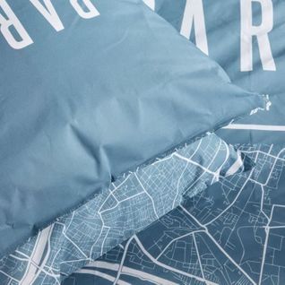 Parure De Lit - Java - 2 Personnes - 240x220 Cm - Coton - Imprimé Paris - Bleu