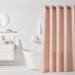 Rideau De Douche Tissu Gaufré à Crochets Uni Bathroom Rose