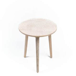 Bout De Canapé Imprimé Mango Wood En Bois - Beige - 40x40x45 Cm