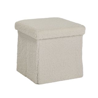 Pouf Coffre Carré En Tissu Bouclette Moka Blanc