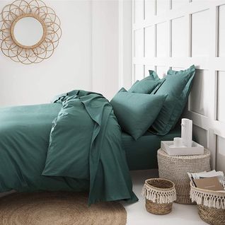 Housse De Couette Unie Vert Émeraude, 220x240cm,  100% Coton 57 Fils