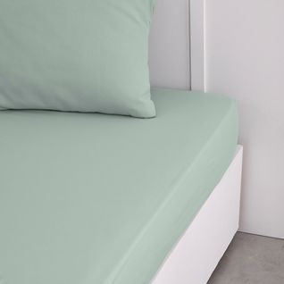 Drap Housse 2 Personnes Uni Coton Essential Vert