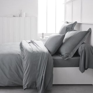 Housse De Couette Essential - 220 X 240 Cm - 2 Personnes - 100% Coton Uni - Acier