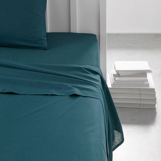 Drap Plat Lit Simple "organic" En Coton Bio - Bleu Paon - 180 X 290 Cm