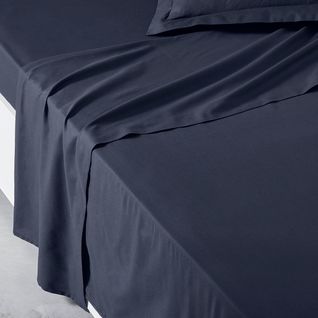 Drap Plat Lit Simple En Coton - Bleu Marine - 180 X 290 Cm