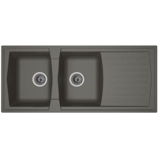 Evier Cuisine à Encastrer 2 Bacs + 1 Égouttoir Arena - Résine - 116 X 50 Cm - Gris Béton