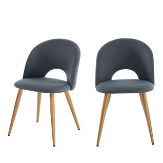 Lot De 2 Chaises Eugenie Tissu Gris Pieds Bois Massif