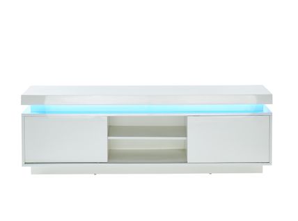 Meuble TV à LED Ulysse  Laqué Blanc Brillant  2 Portes 150cm