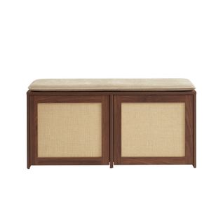 Banc à Chaussures Haria Effet Noyer Et Rotin