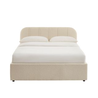 Lit Coffre Yume Tissu Chenille Beige 140x190 Sommier Inclus