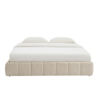 Lit Coffre Lavinia Tissu Chenille Beige 180x200 Sommier Inclus