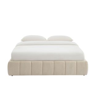 Lit Coffre Lavinia Tissu Chenille Beige 160x200 Sommier Inclus