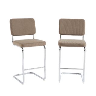 Lot De 2 Tabourets Mi-hauts Jack Velours Côtelé Grège Pied Métal