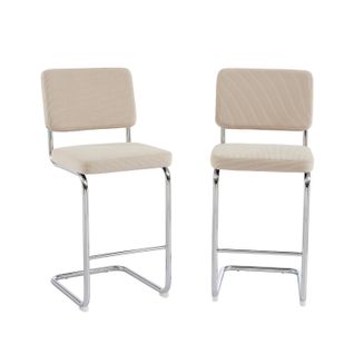 Lot De 2 Tabourets Mi-hauts Jack Velours Côtelé Beige Pied Métal