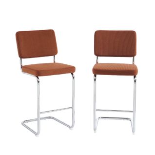 Lot De 2 Tabourets Mi-hauts Jack Velours Côtelé Terracotta Pied Métal
