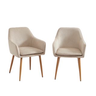 Lot De 2 Fauteuils Kalli Tissu Grège Pieds Métal Finition Bois